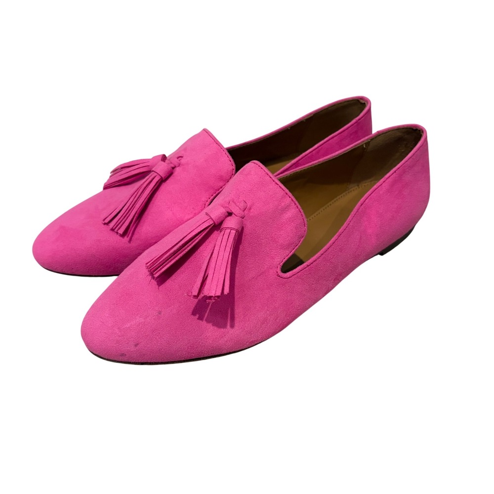 J.Crew Pink Faux Suede Tassel Smoking Slipper Loafers Womens 9 Barbie Elle Woods